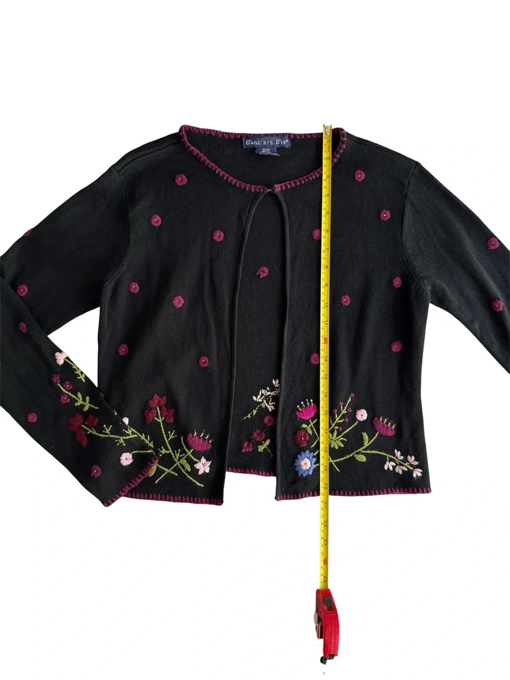 EAGLE’S EYE Vintage Women’s Whimsigoth Black Silk Wool Floral Cardigan Sweater M